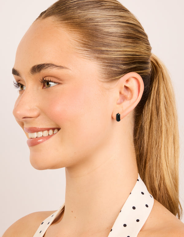 Waterproof Black Coated Stainless Steel Chunky Huggie Earrings