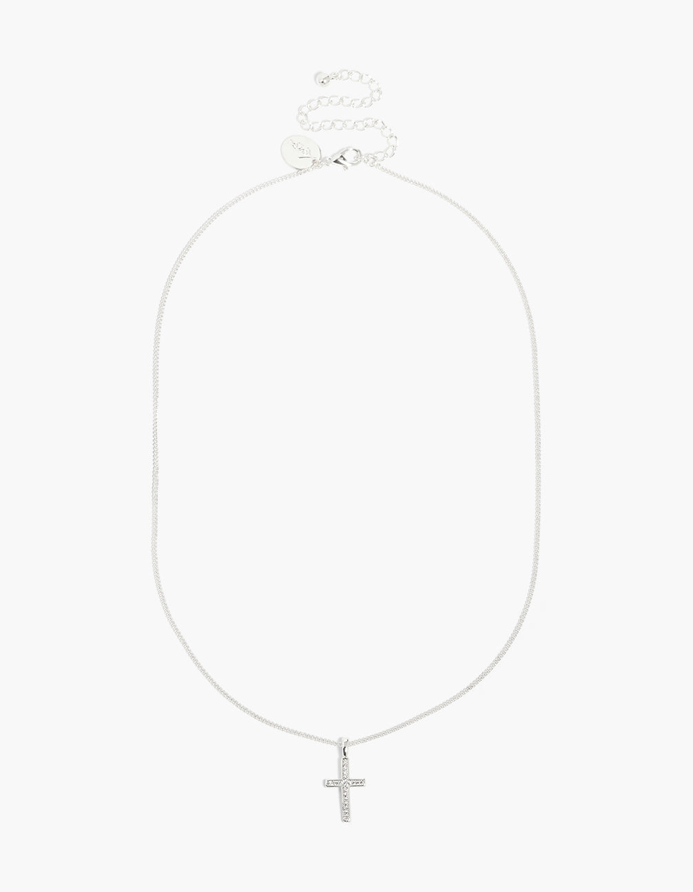Silver Plated  Cubic Zirconia Cross Pendant Necklace