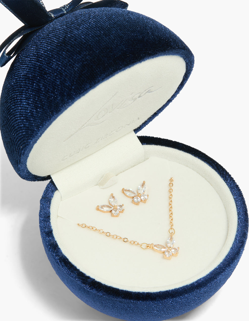 Gold Cubic Zirconia Butterfly Earrings & Necklace Set