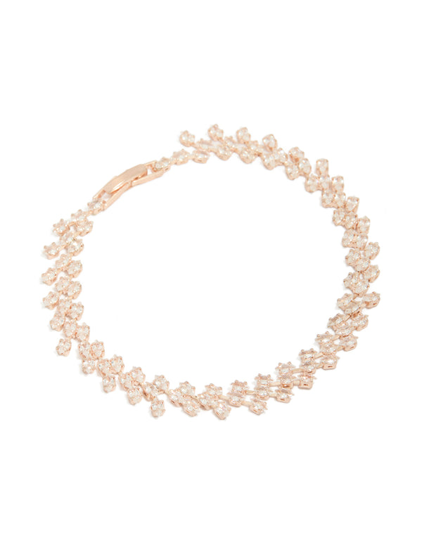 Showcasing a rose gold plated bracelet featuring marquise cut cubic zirconia in front view