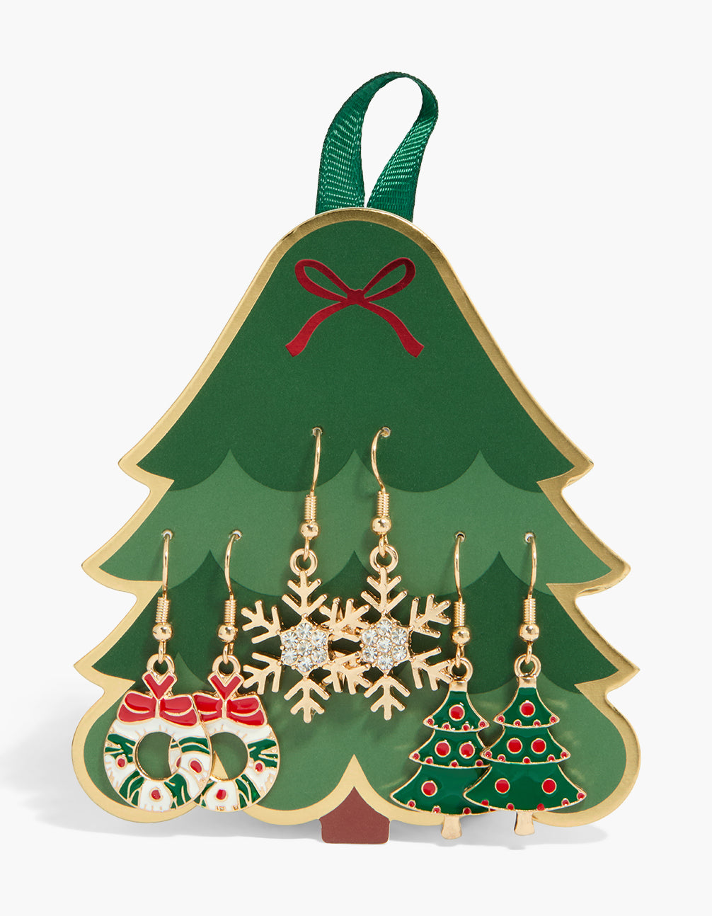 Gold Wreath & Snowflakes Detailed Earrings 3-Pack