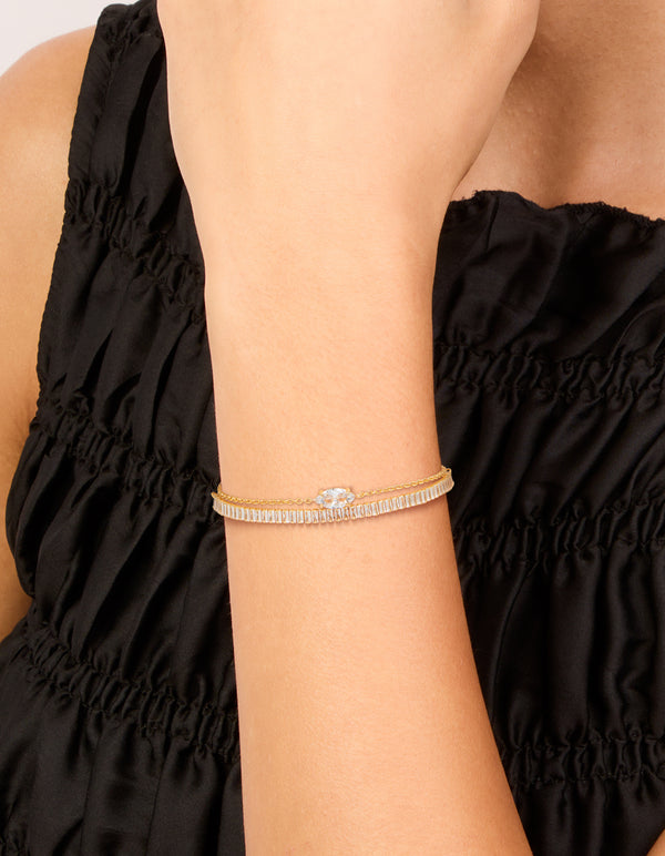 Gold Plated Cubic Zirconia Marquise Baguette Bracelets Pack