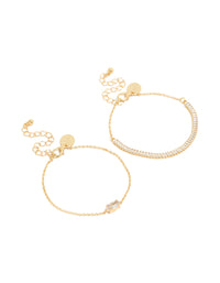 Showcasing a gold plated cubic zirconia marquise baguette bracelets pack front view - link has visual effect only