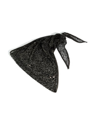 Statement black sequin triangular scarf with glitter and solid print front view - link has visual effect only