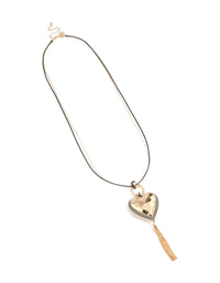 Mixed Metal Chunky Heart Tassel  Cord Layered Necklace - link has visual effect only
