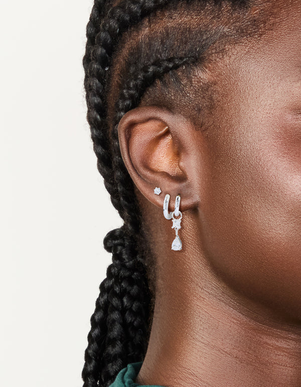 Stainless Steel Cubic Zirconia Mixed Drop Hoop Earrings 3-Pack