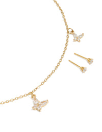 Waterproof Gold Plated Stainless Steel Cubic Zirconia Butterfly Necklace & Earrings Set - link has visual effect only