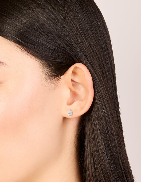 Sterling Silver Cubic Zirconia Pear Stud Earrings