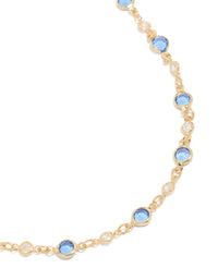 Gold Plated Blue Round Crystal Station Necklace - link has visual effect only