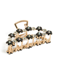 Gold Mixed Diamante Black Flowers Claw Clip - link has visual effect only