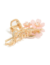 Gold Embellished Pearl Pink Flowers Claw Clip - link has visual effect only