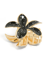 Gold Black Enamel White Polka Dot Frangipani Claw Clip - link has visual effect only