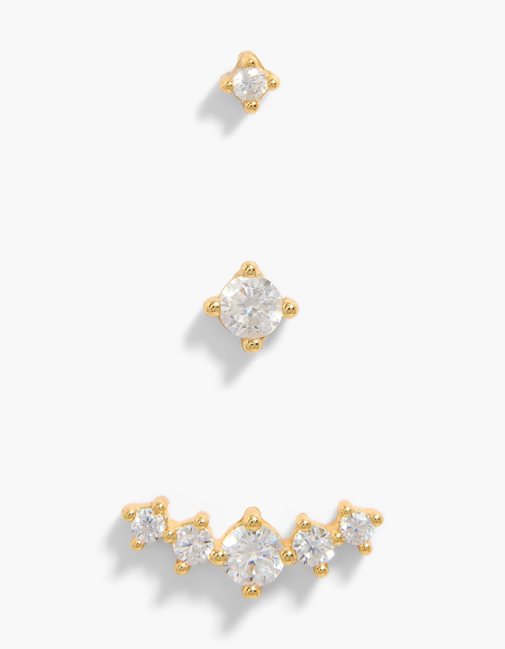 Discover this crawler stud flat back earrings 3-pack crafted from gold plated sterling silver featuring cubic zirconia front view