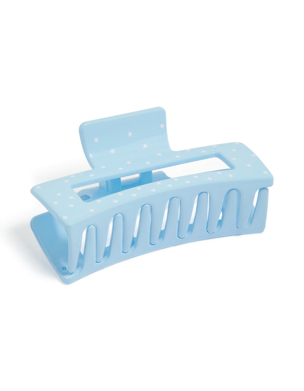 Light Blue White Spotted Rectangle Large Claw Clip