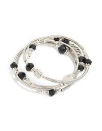 Silver Beaded Textured Bracelet Pack - link has visual effect only