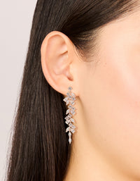 Elegant rose gold plated cubic zirconia dainty vine drop earrings in statement style on ear view - link has visual effect only