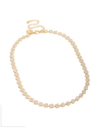 Discover a gold plated cubic zirconia multi flower tennis necklace featuring floral feature, crystal details, and dainty design in front view - link has visual effect only