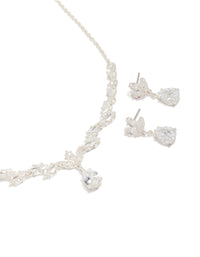 Silver Plated Large Vine Cubic Zirconia Necklace & Earrings Set - link has visual effect only