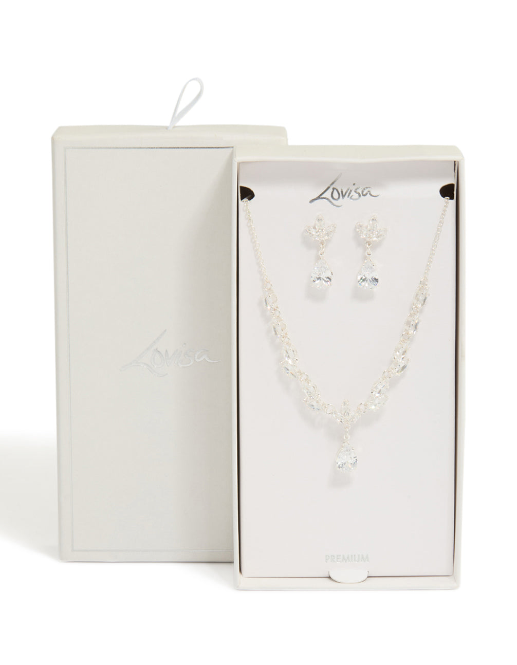 Silver Plated Large Vine Cubic Zirconia Necklace & Earrings Set