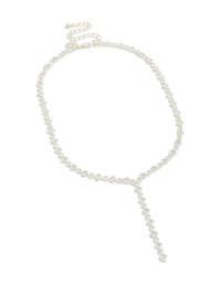Elegant plated cubic zirconia square tennis Y-necklace in silver front view - link has visual effect only