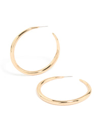 Showcasing gold thin plain hoop earrings with polished finish front view - link has visual effect only