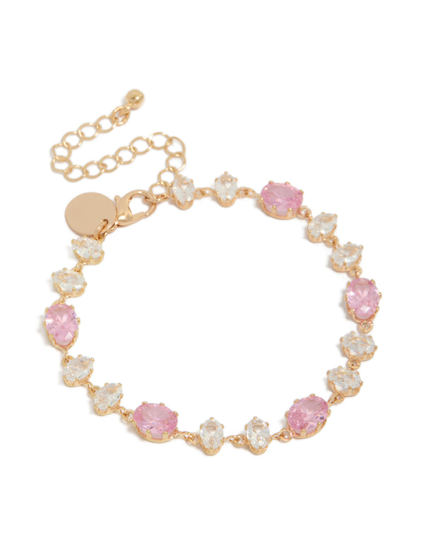 Gold Clear & Pink Diamantes Bracelet