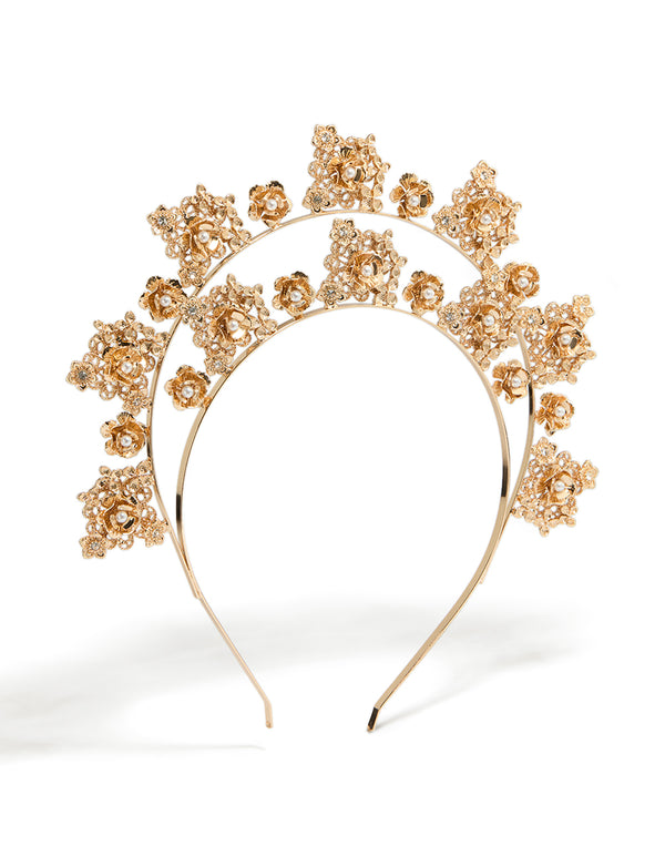 Gold Pearl Double Row Flower Headband