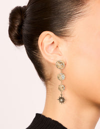 Gold Triple Jewel Drop Earrings - link has visual effect only