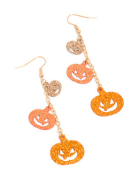 Showcasing chunky drop earrings with charm accents and glitter finish in orange, gold, brown, and coral tones front view - link has visual effect only