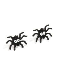Black Coated Metal  Spider Face Stud Earrings - link has visual effect only