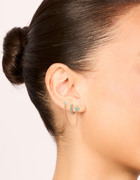 Gold Light Blue Cubic Zirconia Chain Flower & Huggie Earrings Pack - link has visual effect only