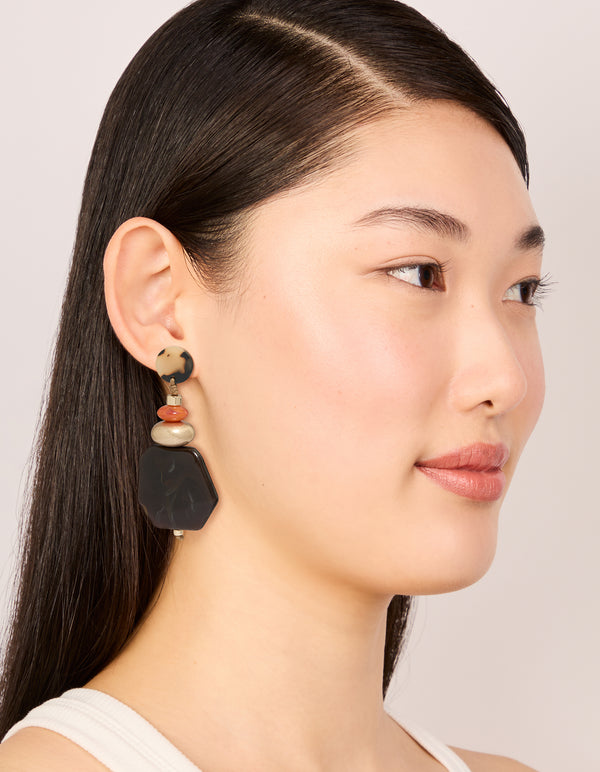 Gold Acrylic Stone Drop Threader Earrings