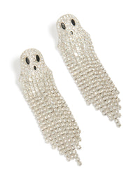 Showcasing silver diamante cupchain ghost drop earrings with tassel detailing, and statement style in a front view - link has visual effect only