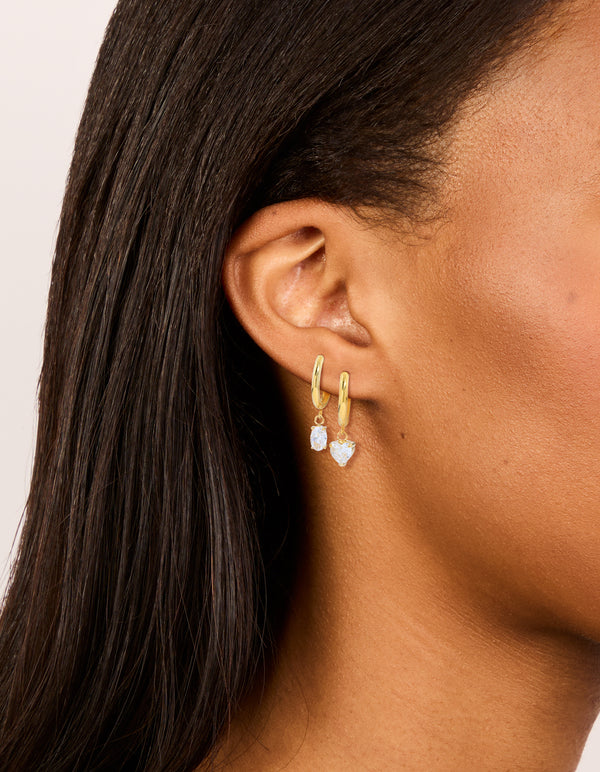 Waterproof Gold Plated Stainless Steel Cubic Zirconia Huggie Drop Earrings 2-Pack