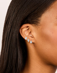 Waterproof Stainless Steel Cubic Zirconia Classic Stud Earrings 3-Pack - link has visual effect only