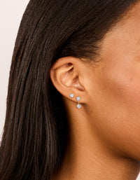 Waterproof Gold Plated Stainless Steel Cubic Zirconia Round Stud & Drop Earrings 2-Pack - link has visual effect only