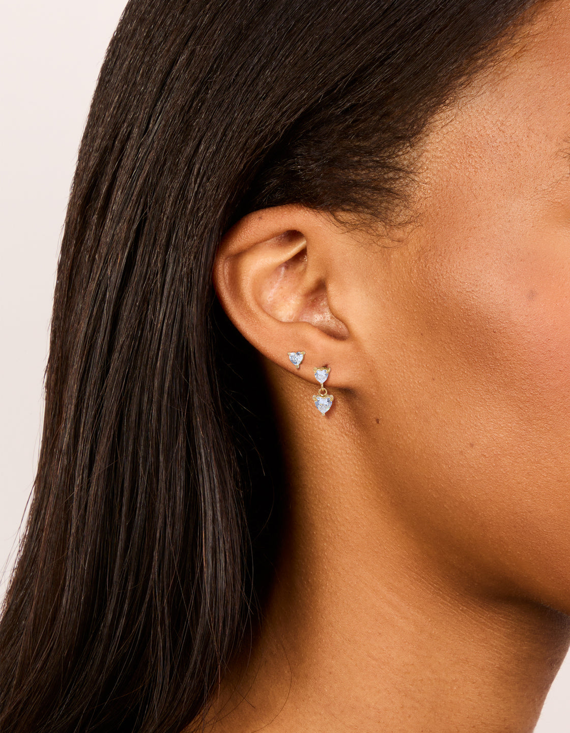 Waterproof Gold Plated Stainless Steel Cubic Zirconia Heart Stud & Drop Earrings 2-Pack