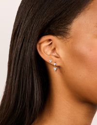 Waterproof Gold Plated Stainless Steel Cubic Zirconia Heart Stud & Drop Earrings 2-Pack - link has visual effect only