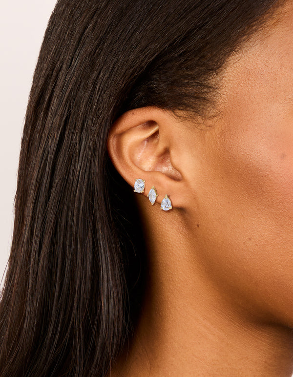 Waterproof Gold Plated Stainless Steel Cubic Zirconia Classic Stud Earrings 3-Pack