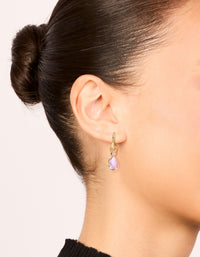 Waterproof Gold Plated Stainless Steel Pink Cubic Zirconia Pear Drop Huggie Earrings - link has visual effect only