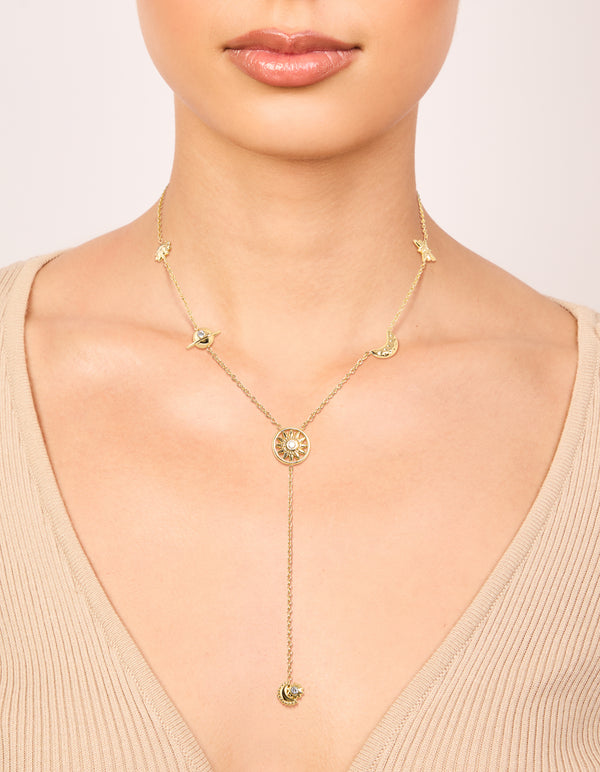 Waterproof Gold Plated Stainless Steel Celestial Pendant Y-Necklace