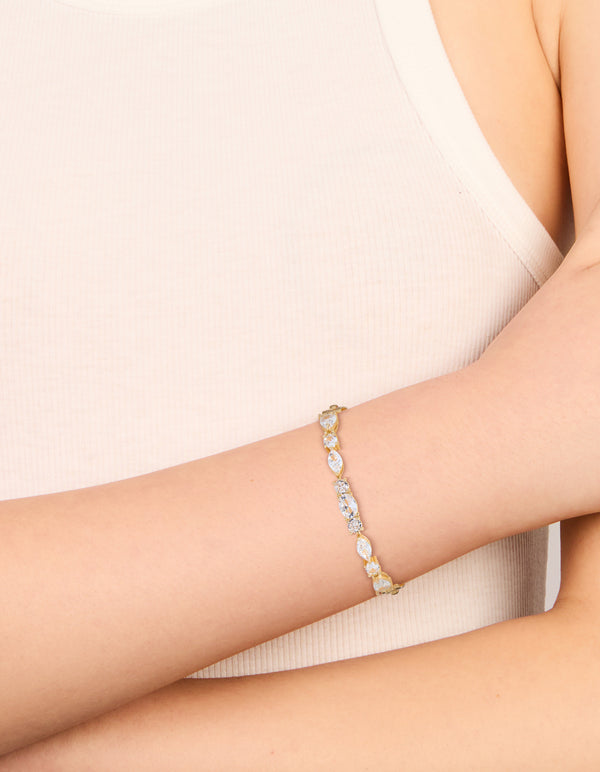 Waterproof Gold Plated Stainless Steel Cubic Zirconia Mixed Shaped Bracelet
