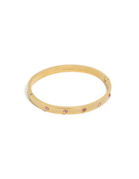 Waterproof Gold Plated Stainless Steel Pink Diamante Hinged Bracelet - link has visual effect only
