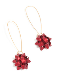 Gold Red Present Bow Hook Earrings - link has visual effect only