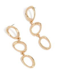 Showcasing gold organic circles trio drop earrings front view - link has visual effect only