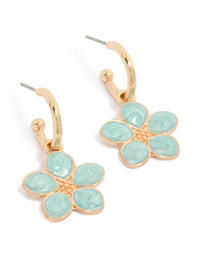 Gold Blue Flower Huggie Earrings - link has visual effect only
