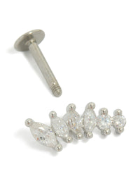 Showcasing crawler style earrings crafted from surgical steel with cubic zirconia stones and flat back closure detail view - link has visual effect only