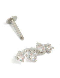 Crafted from surgical steel, this wave crawler single flat back stud earring features cubic zirconia with statement style in silver and clear tones post detail view - link has visual effect only