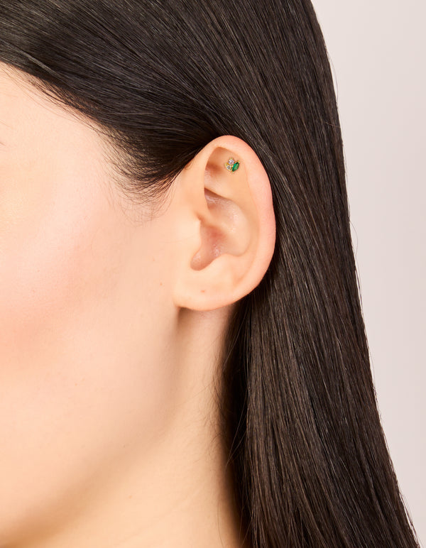 Gold Plated Surgical Steel Green Cubic Zirconia Cluster Single Flat Back Stud
