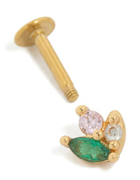 Displaying a gold plated surgical steel green cubic zirconia cluster single flat back stud with post detail view - link has visual effect only